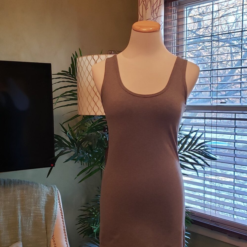 Long Grey Cotton Blend Tank Top